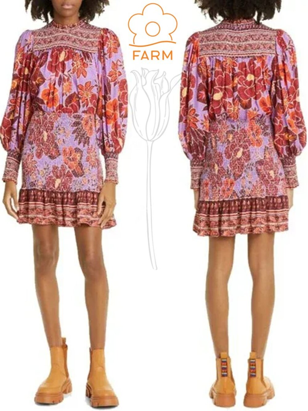 Farm Rio Sweet Floral Long Sleeve Minidress